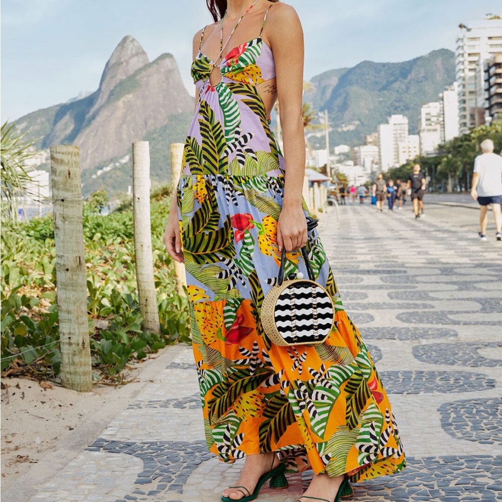 FARM Rio Mixed Striped Bananas Maxi Dress - Picture 2 of 9